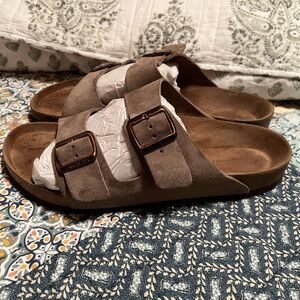 Birkenstock suede tan Arizona Sandals size 44 11 two strap double